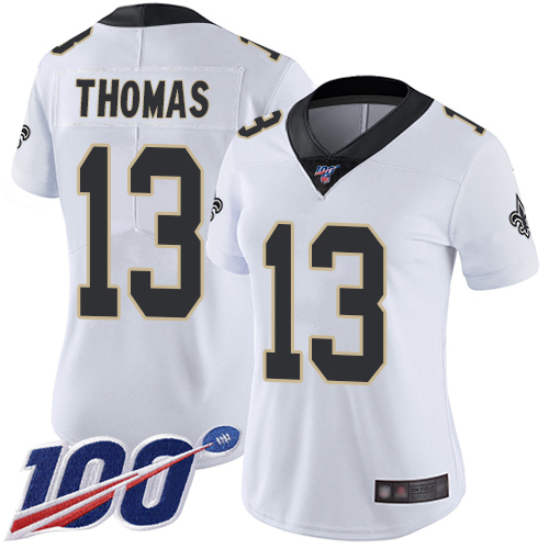 Nike Saints #13 Michael Thomas White Women's Stitched NFL 100th Season Vapor Limited Jersey