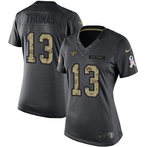 Nike Saints #13 Michael Thomas Black Women's Stitched NFL Limited 2016 Salute to Service Jersey