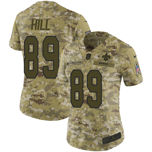 Nike Saints #89 Josh Hill Camo Women's Stitched NFL Limited 2018 Salute to Service Jersey