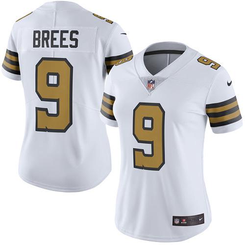 Nike Saints #9 Drew Brees White Women's Stitched NFL Limited Rush Jersey
