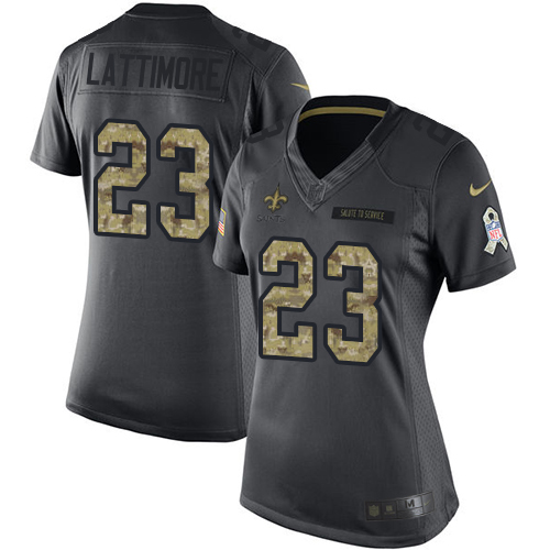 Nike Saints #23 Marshon Lattimore Black Women's Stitched NFL Limited 2016 Salute to Service Jersey