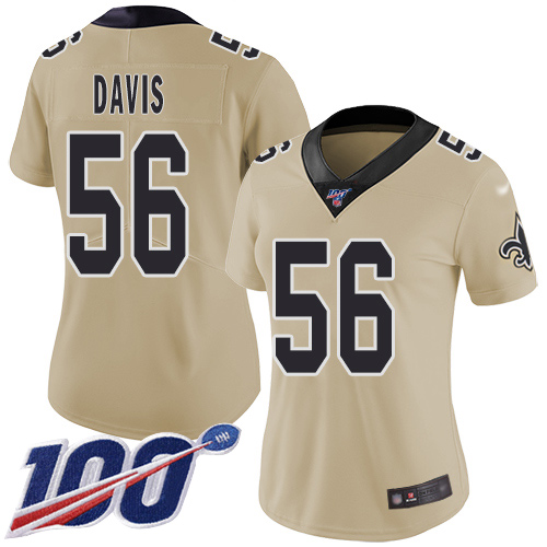 Nike Saints #56 DeMario Davis Gold Women's Stitched NFL Limited Inverted Legend 100th Season Jersey