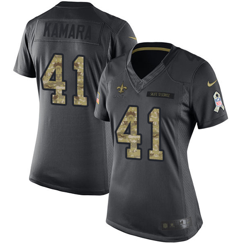 Nike Saints #41 Alvin Kamara Black Women's Stitched NFL Limited 2016 Salute to Service Jersey