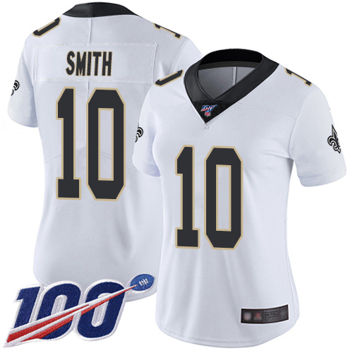 Nike Saints #10 Tre'Quan Smith White Women's Stitched NFL 100th Season Vapor Limited Jersey