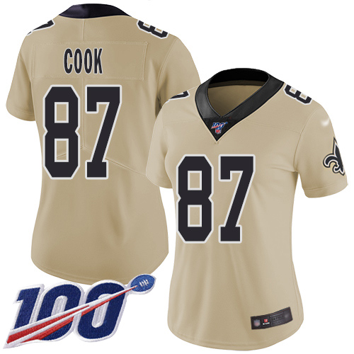 Nike Saints #87 Jared Cook Gold Women's Stitched NFL Limited Inverted Legend 100th Season Jersey