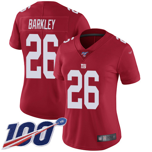 Nike Giants #26 Saquon Barkley Red Women's Stitched NFL Limited Inverted Legend 100th Season Jersey