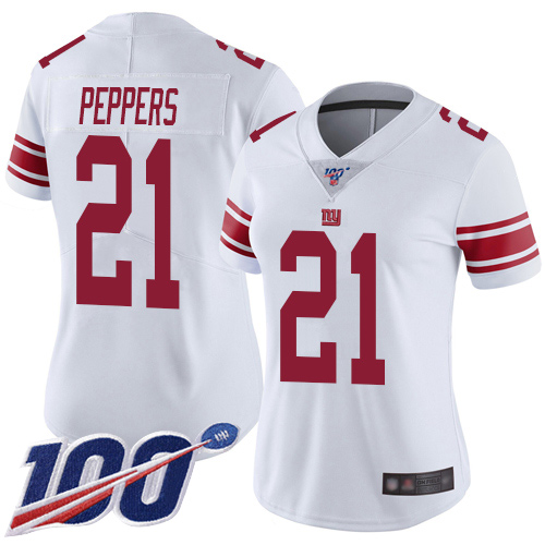 Nike Giants #21 Jabrill Peppers White Women's Stitched NFL 100th Season Vapor Limited Jersey