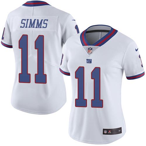 Nike Giants #11 Phil Simms White Women's Stitched NFL Limited Rush Jersey