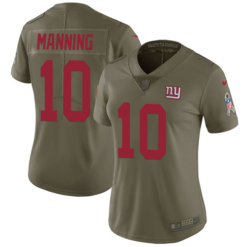 Nike Giants #10 Eli Manning Olive Women's Stitched NFL Limited 2017 Salute to Service Jersey