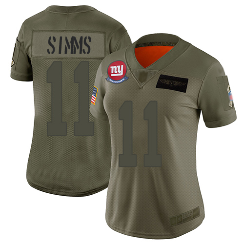 Nike Giants #11 Phil Simms Camo Women's Stitched NFL Limited 2019 Salute to Service Jersey