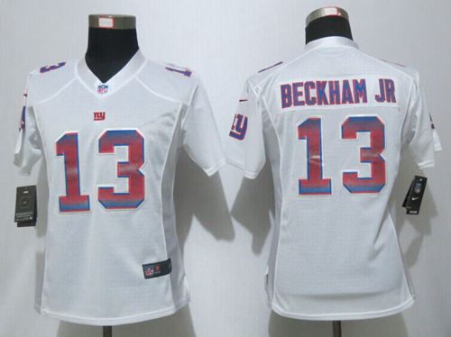 Nike Giants #13 Odell Beckham Jr White Women's Stitched NFL Elite Strobe Jersey