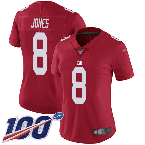 Nike Giants #8 Daniel Jones Red Women's Stitched NFL Limited Inverted Legend 100th Season Jersey