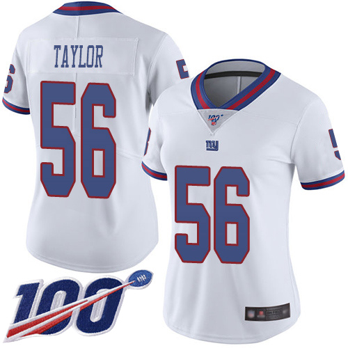 Nike Giants #56 Lawrence Taylor White Women's Stitched NFL Limited Rush 100th Season Jersey