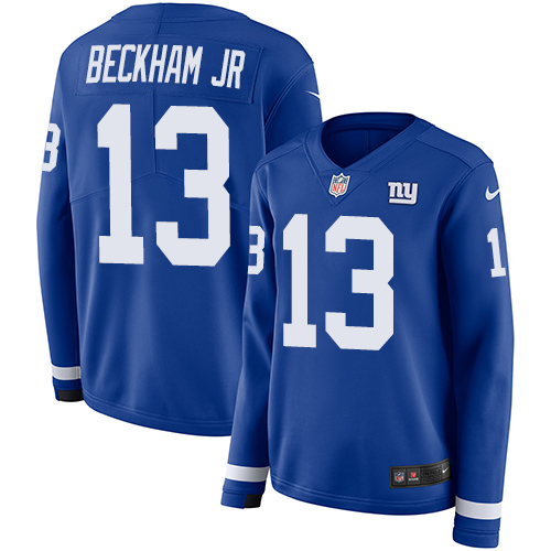 Nike Giants #13 Odell Beckham Jr Royal Blue Team Color Women's Stitched NFL Limited Therma Long Sleeve Jersey