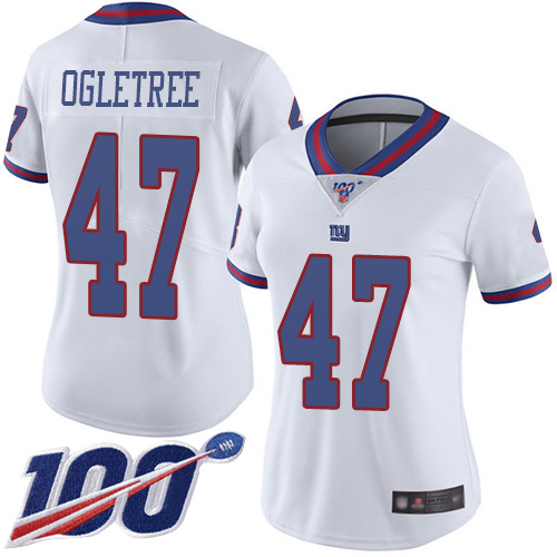 Nike Giants #47 Alec Ogletree White Women's Stitched NFL Limited Rush 100th Season Jersey