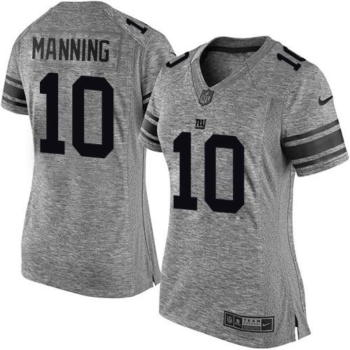 Nike Giants #10 Eli Manning Gray Women's Stitched NFL Limited Gridiron Gray Jersey