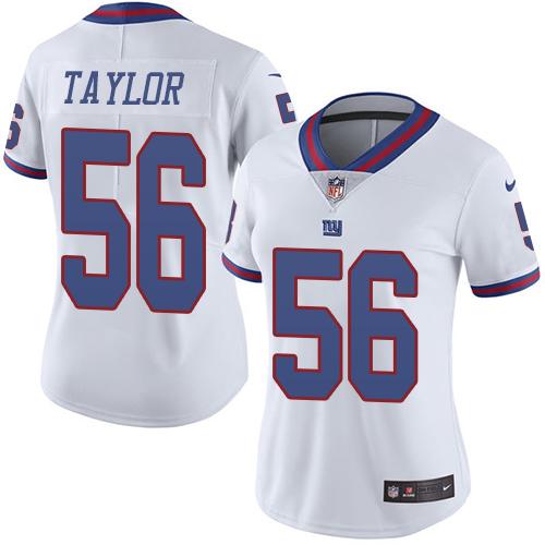 Nike Giants #56 Lawrence Taylor White Women's Stitched NFL Limited Rush Jersey