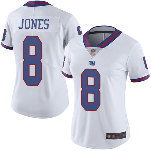 Nike Giants #8 Daniel Jones White Women's Stitched NFL Limited Rush Jersey