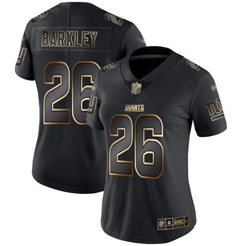 Nike Giants #26 Saquon Barkley Black/Gold Women's Stitched NFL Vapor Untouchable Limited Jersey