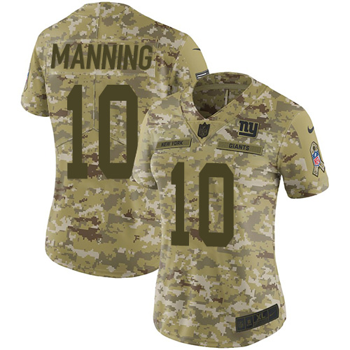 Nike Giants #10 Eli Manning Camo Women's Stitched NFL Limited 2018 Salute to Service Jersey