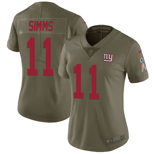 Nike Giants #11 Phil Simms Olive Women's Stitched NFL Limited 2017 Salute to Service Jersey