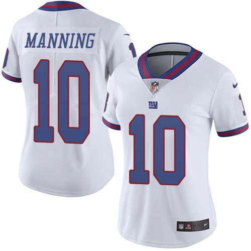Nike Giants #10 Eli Manning White Women's Stitched NFL Limited Rush Jersey
