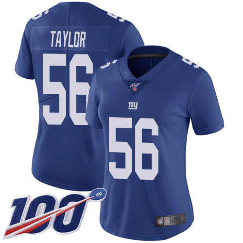 Nike Giants #56 Lawrence Taylor Royal Blue Team Color Women's Stitched NFL 100th Season Vapor Limited Jersey