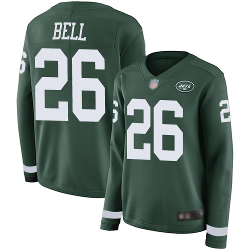 Nike Jets #26 Le'Veon Bell Green Team Color Women's Stitched NFL Limited Therma Long Sleeve Jersey