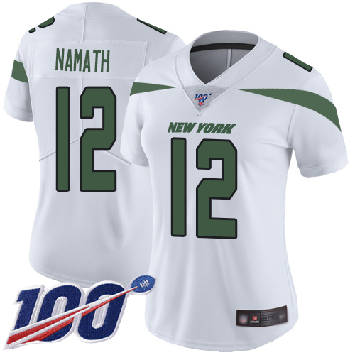 Nike Jets #12 Joe Namath White Women's Stitched NFL 100th Season Vapor Limited Jersey