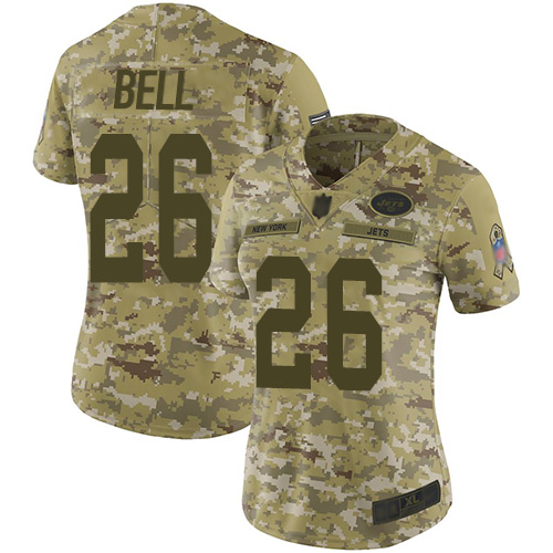 Nike Jets #26 Le'Veon Bell Camo Women's Stitched NFL Limited 2018 Salute to Service Jersey