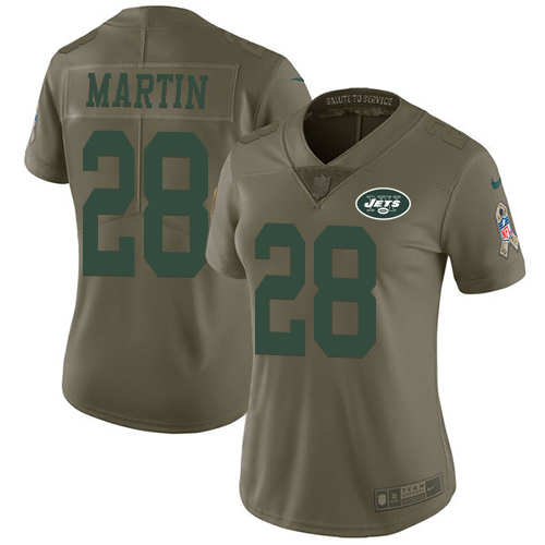 Nike Jets #28 Curtis Martin Olive Women's Stitched NFL Limited 2017 Salute to Service Jersey