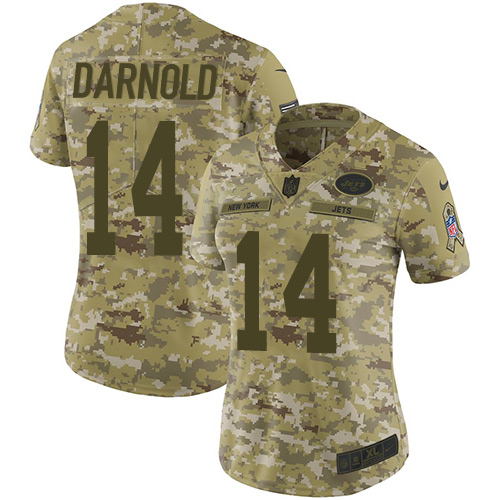 Nike Jets #14 Sam Darnold Camo Women's Stitched NFL Limited 2018 Salute to Service Jersey