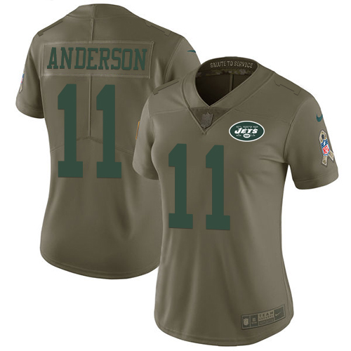 Nike Jets #11 Robby Anderson Olive Women's Stitched NFL Limited 2017 Salute to Service Jersey