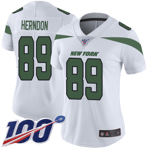 Nike Jets #89 Chris Herndon White Women's Stitched NFL 100th Season Vapor Limited Jersey