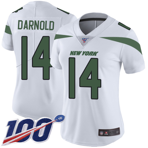 Nike Jets #14 Sam Darnold White Women's Stitched NFL 100th Season Vapor Limited Jersey