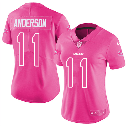 Nike Jets #11 Robby Anderson Pink Women's Stitched NFL Limited Rush Fashion Jersey