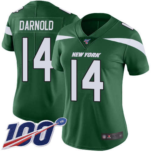 Nike Jets #14 Sam Darnold Green Team Color Women's Stitched NFL 100th Season Vapor Limited Jersey