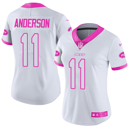 Nike Jets #11 Robby Anderson White/Pink Women's Stitched NFL Limited Rush Fashion Jersey
