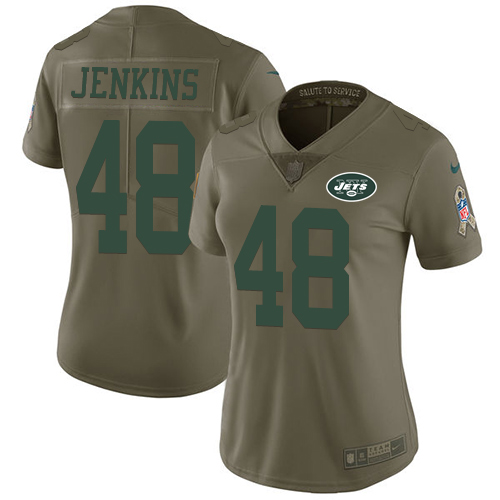 Nike Jets #48 Jordan Jenkins Olive Women's Stitched NFL Limited 2017 Salute to Service Jersey
