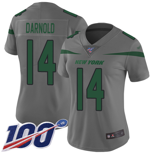 Nike Jets #14 Sam Darnold Gray Women's Stitched NFL Limited Inverted Legend 100th Season Jersey