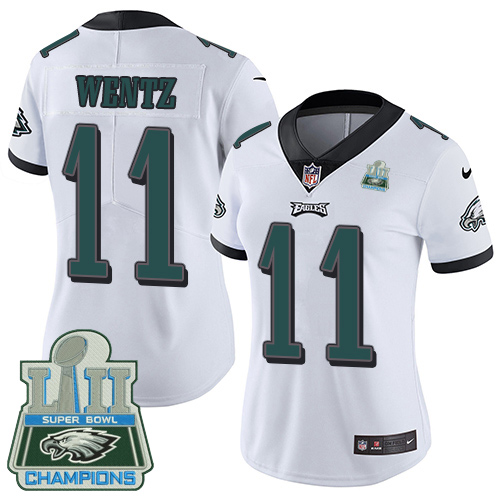 Nike Eagles #11 Carson Wentz White Super Bowl LII Champions Women's Stitched NFL Vapor Untouchable Limited Jersey