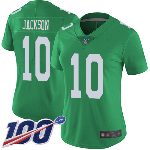 Nike Eagles #10 DeSean Jackson Green Women's Stitched NFL Limited Rush 100th Season Jersey