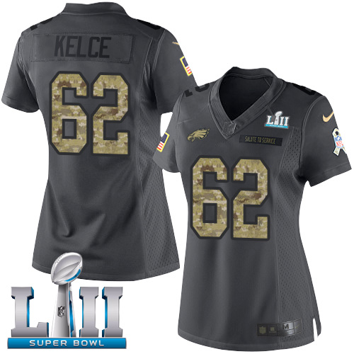 Nike Eagles #62 Jason Kelce Black Super Bowl LII Women's Stitched NFL Limited 2016 Salute to Service Jersey