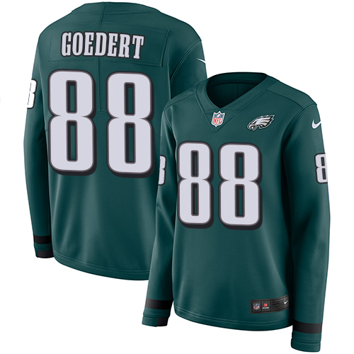 Nike Eagles #88 Dallas Goedert Midnight Green Team Color Women's Stitched NFL Limited Therma Long Sleeve Jersey