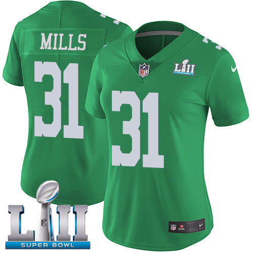 Nike Eagles #31 Jalen Mills Green Super Bowl LII Women's Stitched NFL Limited Rush Jersey