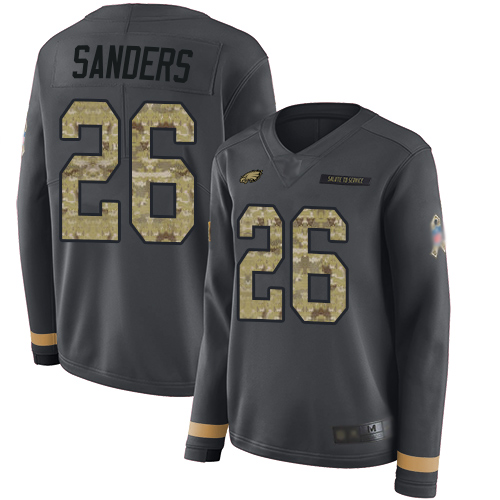 Nike Eagles #26 Miles Sanders Anthracite Salute to Service Women's Stitched NFL Limited Therma Long Sleeve Jersey