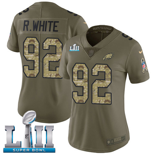 Nike Eagles #92 Reggie White Olive/Camo Super Bowl LII Women's Stitched NFL Limited 2017 Salute to Service Jersey