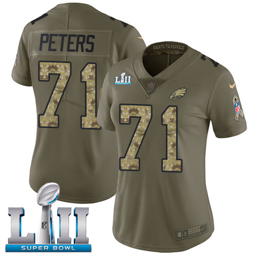 Nike Eagles #71 Jason Peters Olive/Camo Super Bowl LII Women's Stitched NFL Limited 2017 Salute to Service Jersey