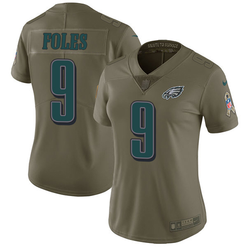 Nike Eagles #9 Nick Foles Olive Women's Stitched NFL Limited 2017 Salute to Service Jersey