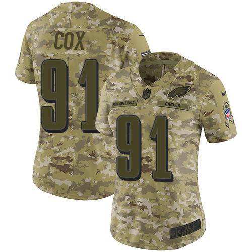 Nike Eagles #91 Fletcher Cox Camo Women's Stitched NFL Limited 2018 Salute to Service Jersey